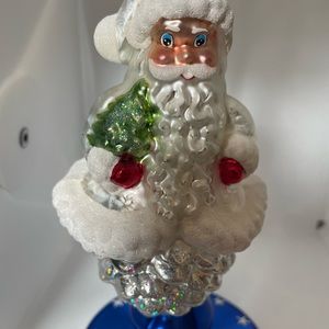 Christopher Radko silver/white pine cone Santa